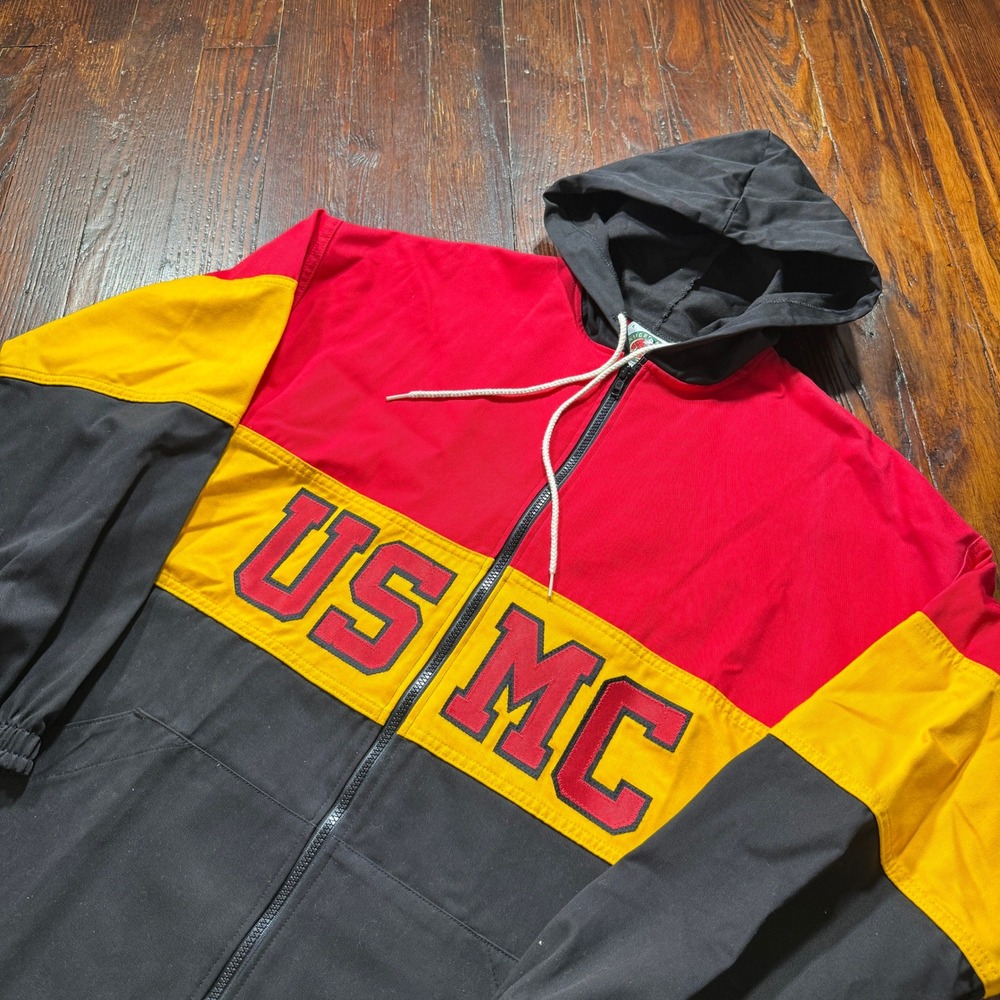 Barbarian Rugby Wear USMC Jacket Mens L Colorblock Full Zip Hooded CANADA Made